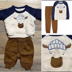 *NWT* Carters - Newborn -Moose Face-Sherpa-Soft & Cute Pant Suit MSRP $32.00